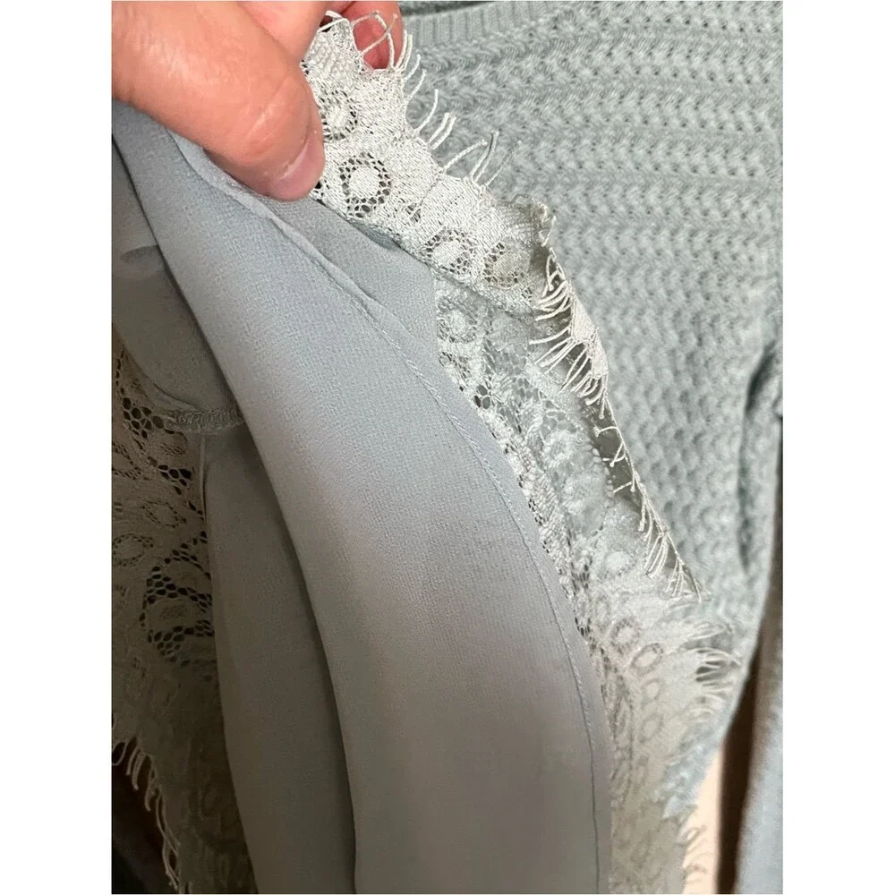 Lucky Brand Cotton-Blend Pullover Seafoam Sweater with Lace Bottom Size Medium